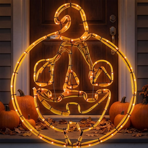Warm LED Wire Frame Pumpkin Light, Halloween Window Sill Front Porch Lawn Indoor Outdoor Decor