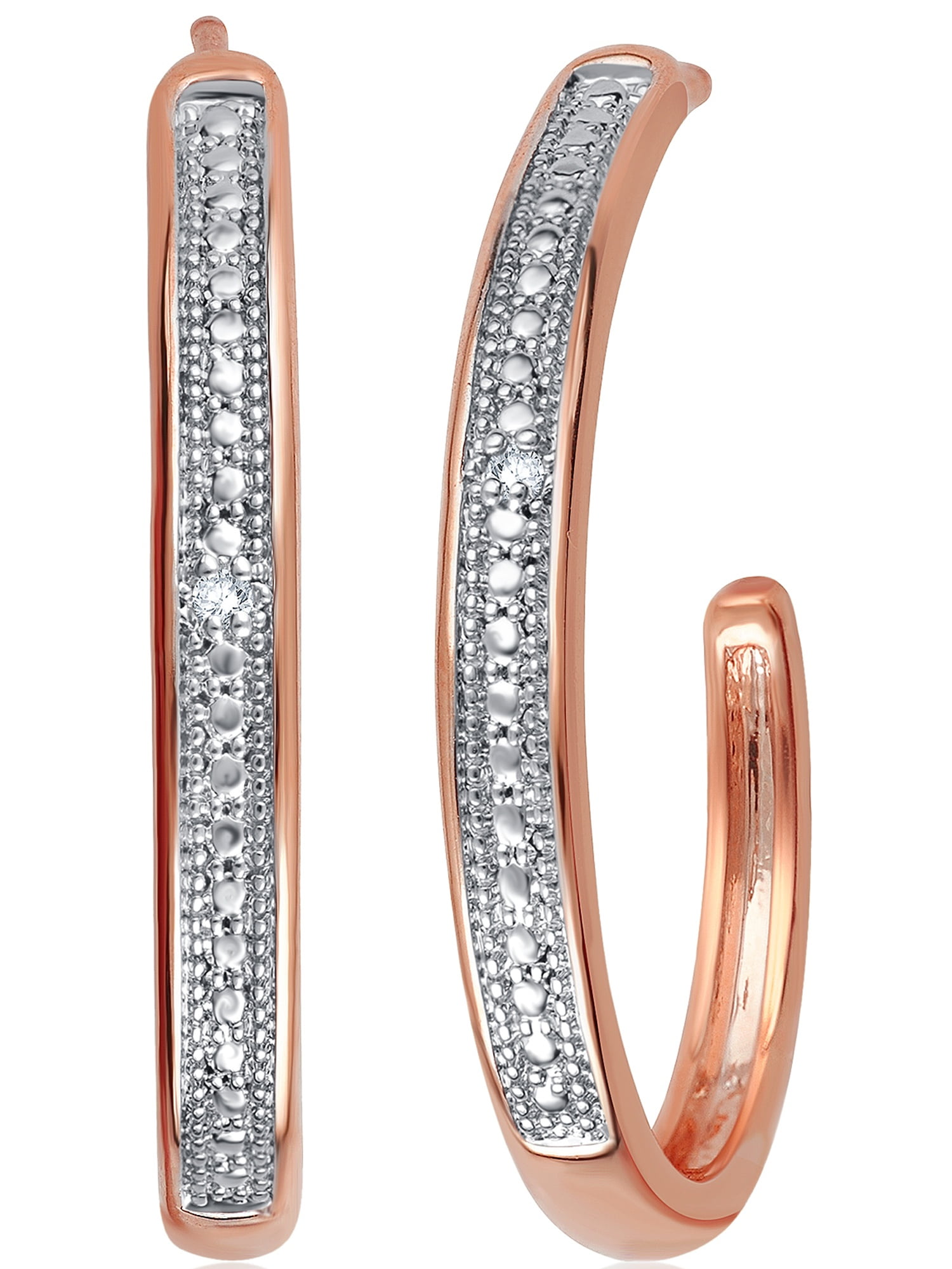 Arista Diamond Accent J-Shape Hoop Earrings in 14K Rose Gold Tone over Brass