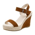 thumbnail image 5 of Rokment Women's Wedge High Heels Dressy Sandals Stylish Casual Suede Open Toe Ankle Strap Espadrilles Chunky Extra Heeled Dress Summer Shoes for Ladies Brown Size 8.5, 5 of 6