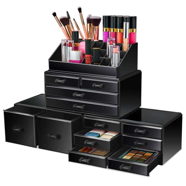 Sorbus Organizador de Maquillaje y Joyas Apilable para Tocador, Baño, 12 Cajones, con Soporte para Lápiz Labial y Brochas.