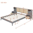 thumbnail image 2 of Harper & Bright Designs Queen Size Platform Bed with 2 Nightstands and 2 Lamps, Wooden Queen Bed with Headboard, Rattan and Wood Combination, Gray, 2 of 16
