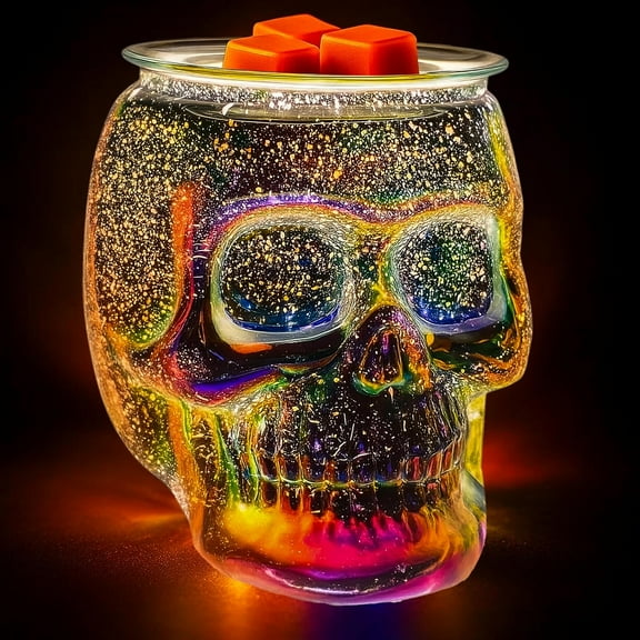 Wax Melt Warmer with Timer, Wax Warmer for Scented Wax with Light Bulb, Electric Skull Wax Burner, Halloween Fragrance Wax Melter for Home and Gifts (Rainbow Skull)