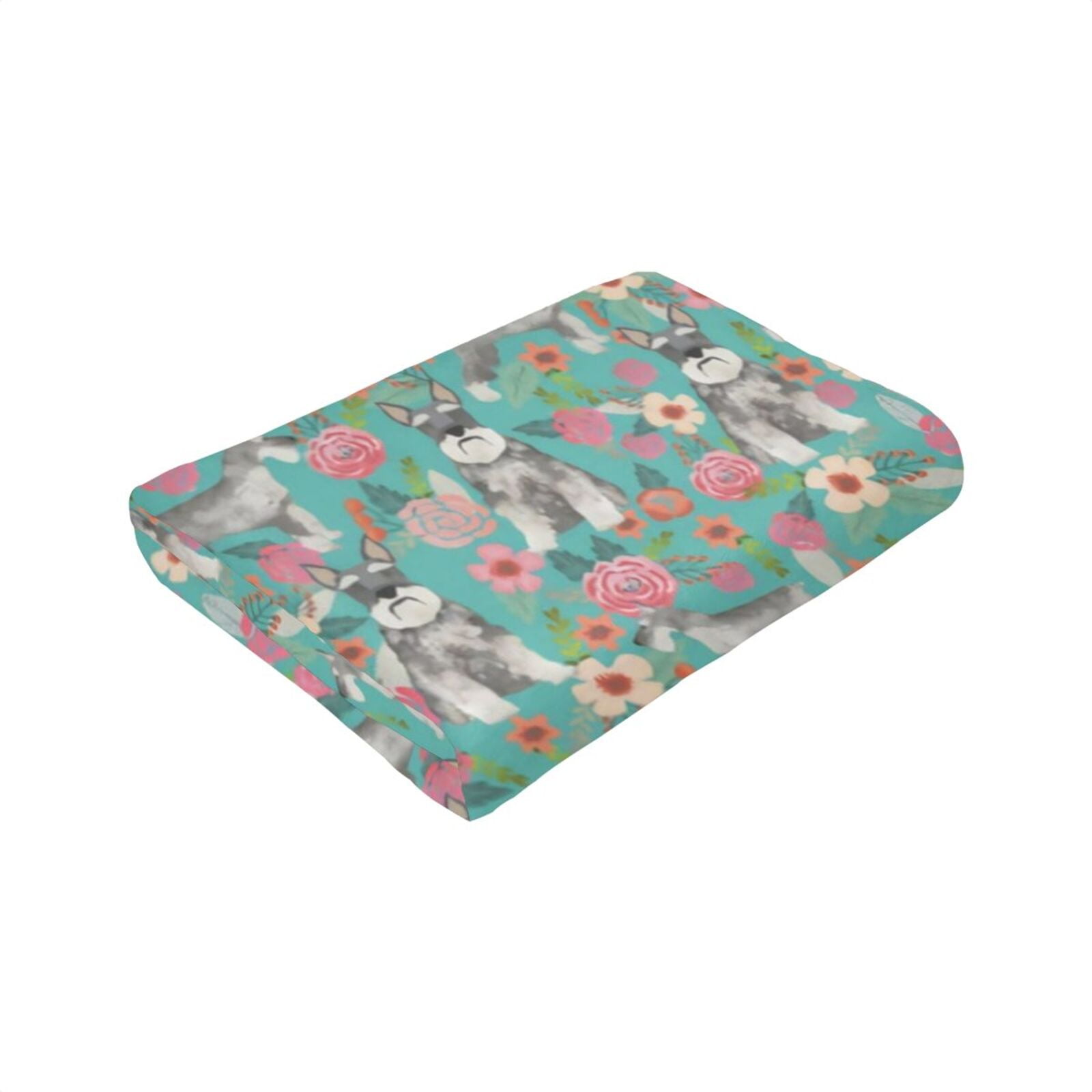 Wijzvio Schnauzer Dogs Lovers Flower Floral Throw Blanket Soft Fuzzy Fleece Blanket For Couch Bed Living Room Decoration 60"X50"