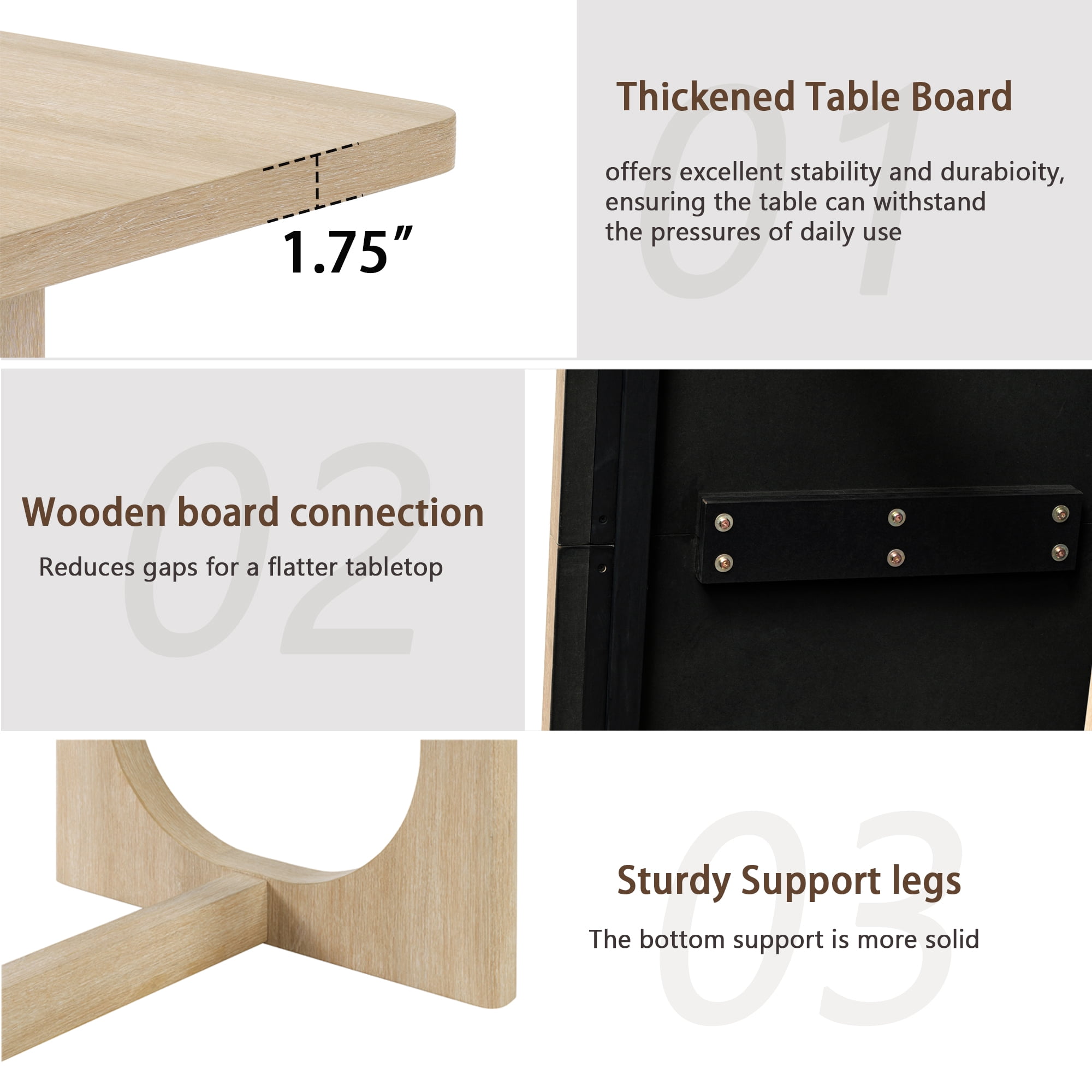7-Piece Dining Table Set for 6, 68" Large Rectangular Table with 6 Linen Upholstered Chairs