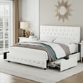 thumbnail image 5 of Homfa Faux Leather Storage Platform Bed Frame, King White Bed Frame with 4 Drawers, Upholstered with Adjustable Headboard, 5 of 7