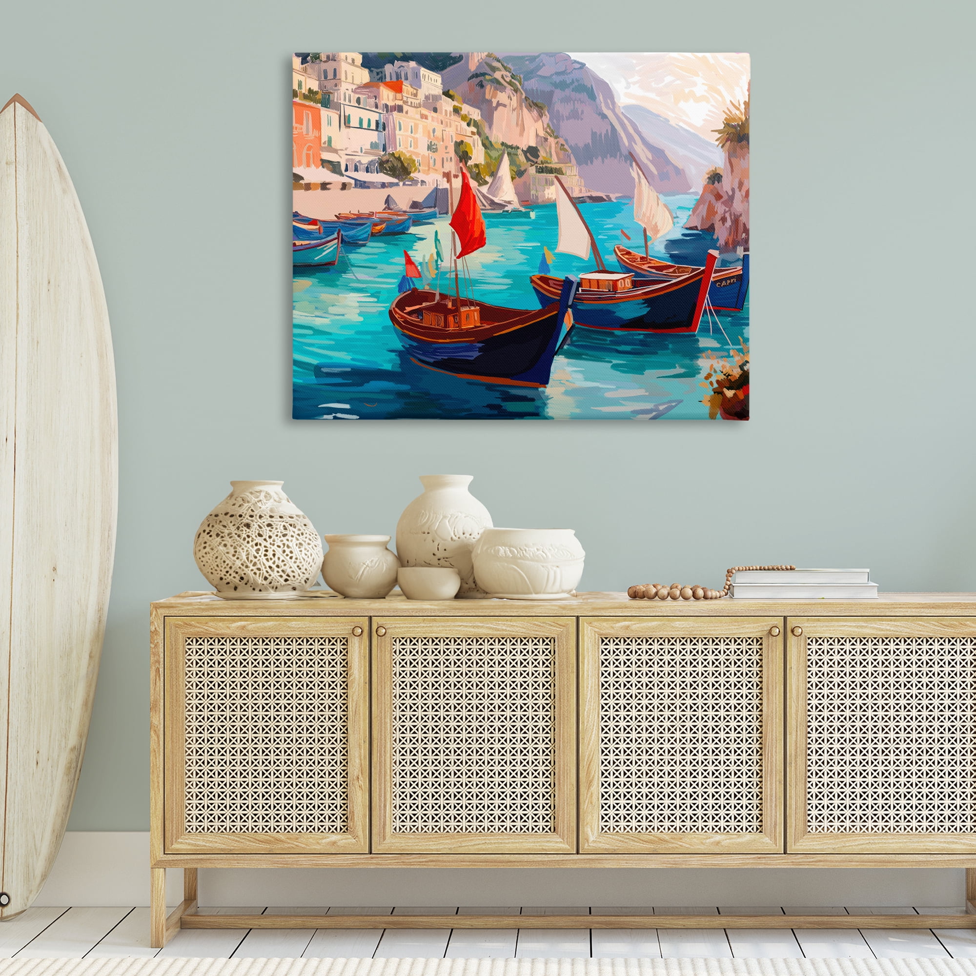 Stupell Industries Capri Boat Marina View Nautical & Beach Painting Wrapped Canvas Art Print Wall Art, 48 x 36