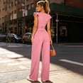 thumbnail image 3 of Bovxnpu 2 Piece Lounge Set for Women Ruffle Short Sleeve High Waist Pleated Wide Leg Pants Set, 3 of 8