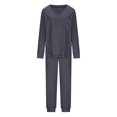 thumbnail image 4 of Womens Knit Pajamas Sets Two Piece Outfits Sets Sleepwear Loungewear Pjs Long Sleeve Tops And Pants, 4 of 8