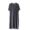 thumbnail image 1 of Short Sleeved Nightgown for Men, Loose Straight Tube Fit, Mid-Length Home Wear, Breathable Polyester, Solid Color, Round Neck, 1 of 6