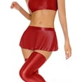 thumbnail image 3 of Shiny Glossy Skirt for Women Low Rise Oil Sheer Miniskirt Ruffled Flirty Ultrashort Mini Skirts Solid Color Seamless Pleated Short Skirt for Club Party Valentine's Day, 3 of 6