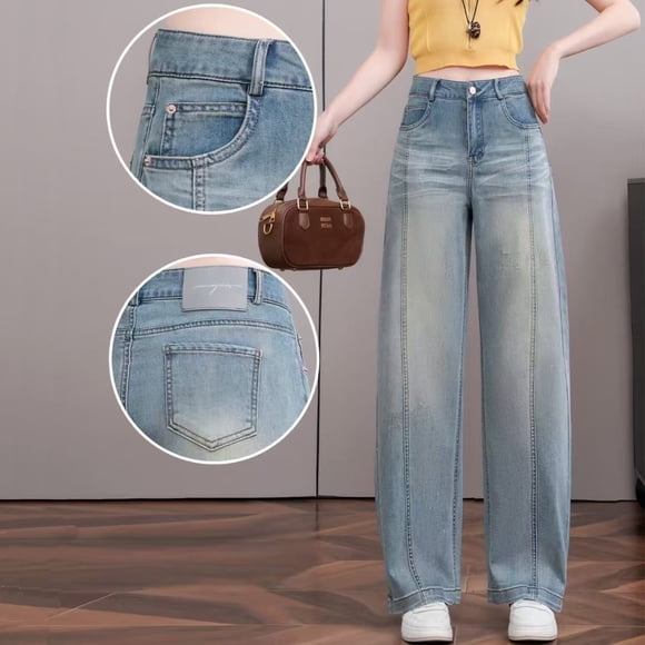 2026 Summer New Style Women's Loose Light Blue Denim Jeans Fashion Wide-Leg Pants