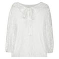 thumbnail image 6 of Olyvenn Lace Blouses for Women Dressy Casual Tunic Tops Loose Fit Crew Neck Lace Long Sleeve Tops Hollowed Pleated Office Work Outfits White XL, 6 of 7