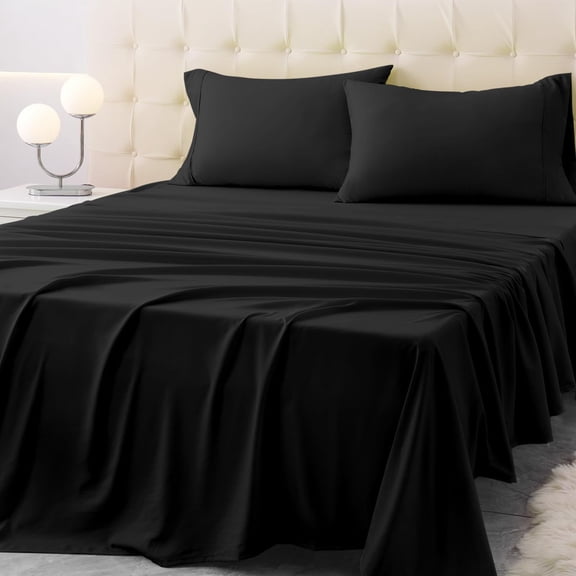 Size Bed Sheet Set - 3 Piece Softfiber Sheets With Deep Pockets Technology And Wrinkle-freeowcase. Hotel-quality Durable Bedding Black