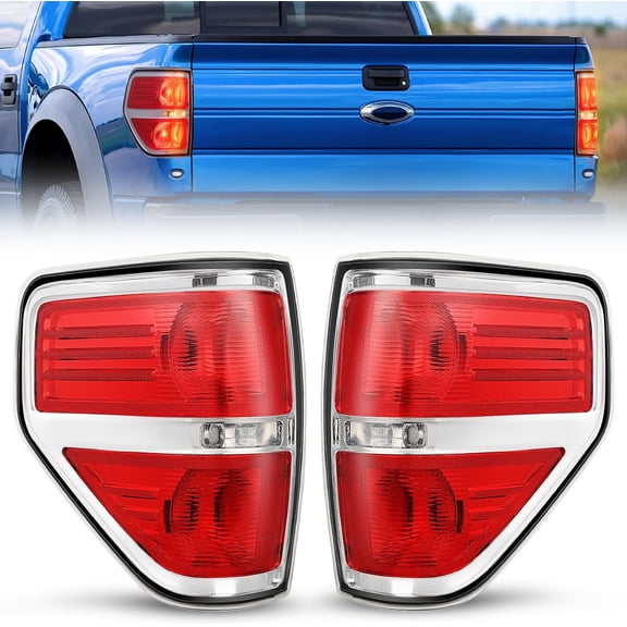 Nilight Taillight Assembly Compatible with 2009 2010 2011 2012 2013 2014 Ford F-150 Pickup Truck Taillights Rear Lamp Replacement OE Style Red Housing Driver and Passenger Side Chrome Trim