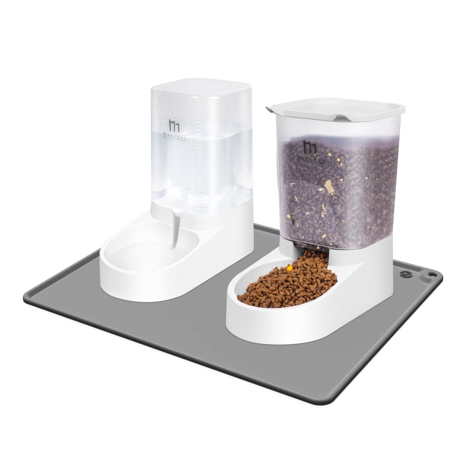 Marchul Gravity Pet Feeder and Water Dispenser Set with Mat, Mess-proof Dog Automatic Feeders and Dog Waterer for Small Medium Large Breeds Dog (3.8L)