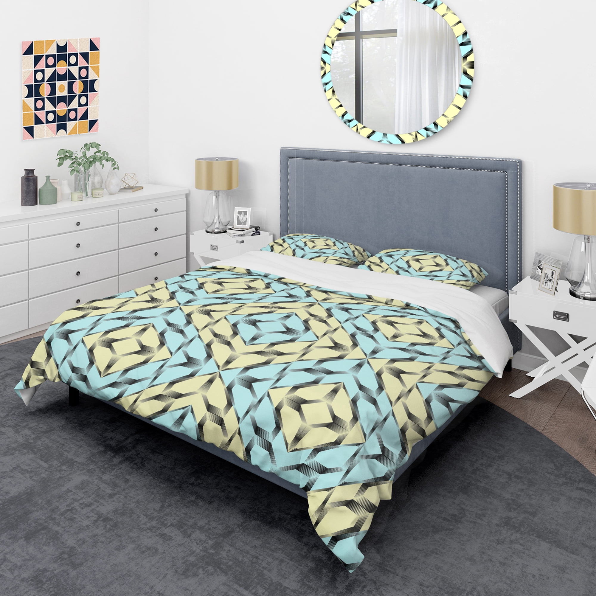 Designart 'Black and White Fashion Ornament' Mid-Century Modern Duvet Cover Set