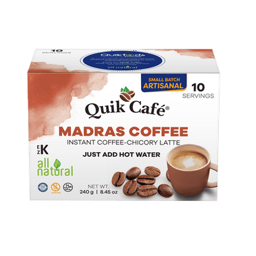 QuikCafe Madras Coffee – 10 Count, Instant Herbal Blend with Natural Ingredients, Caffeine-Light, Preservative-Free – Just Add Hot Water