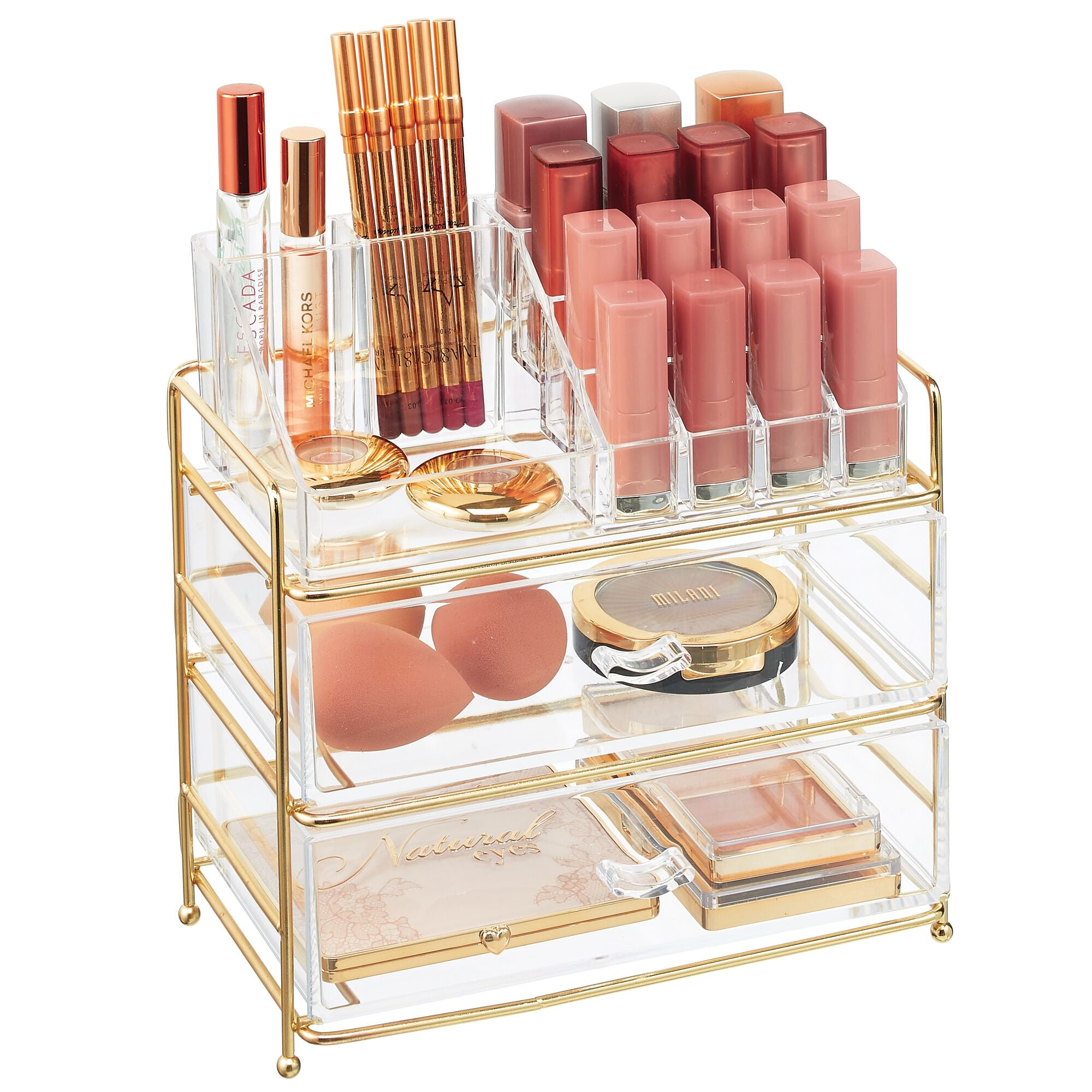 Mdesign 16-section Plastic Cosmetic Storage Organizer Makeup Caddy - 2  Drawers, 6 X 9.5 X 13, Rose Gold/clear : Target