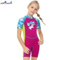 thumbnail image 3 of Naiovety Bañador de una pieza para niños de 2,5 MM, traje de baño de manga corta con protección solar para mantener el calor, traje de Surf para Deportes acuáticos rojo púrpura L, 3 of 6