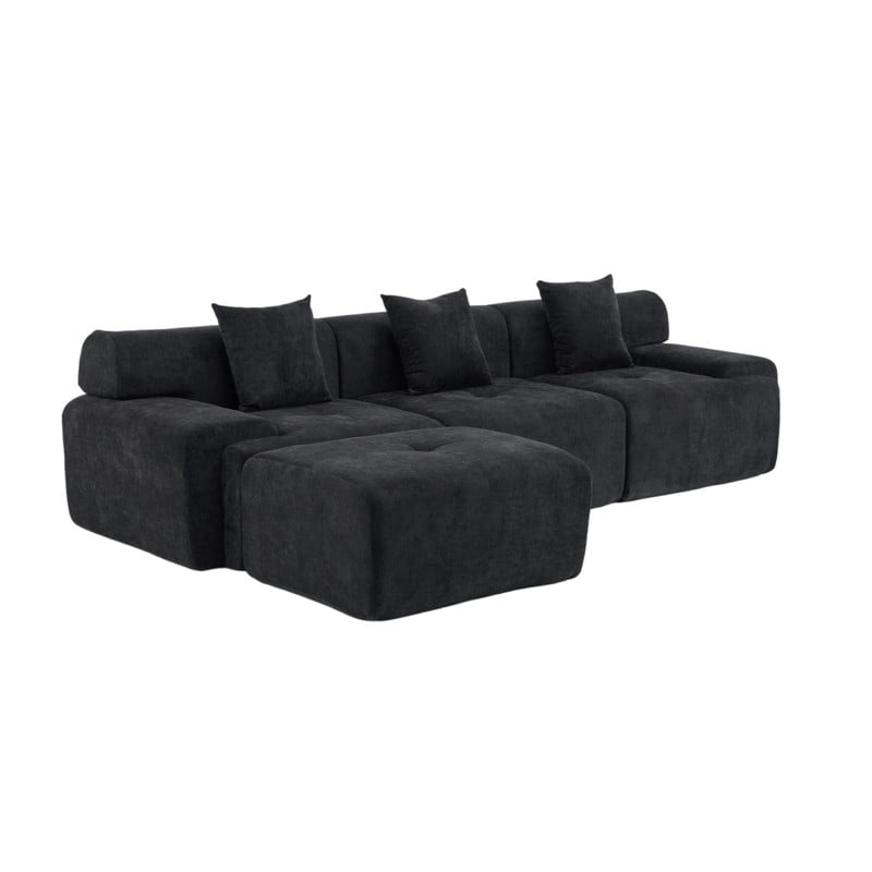 L-Shaped Modular Sectional Sofa with Ottoman, Comfy Boneless Sofa Cloud Couch with Deep Seat, Chenille Sofa Couch for Bedroom Living Room