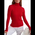 thumbnail image 2 of Suéteres Acanalados para Mujer, Lindos Suéteres de Punto de Cuello Alto, Ajustados y Cálidos Rojo un Tamaño, 2 of 9