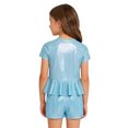 thumbnail image 2 of Doomiva Kids Shiny Jazz Disco Outfit Hip Hop Dance Peplum Top with Shorts Set for Hip-hop Cheerleading Light Blue 13-14, 2 of 6