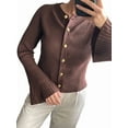 thumbnail image 2 of Chandail Tendance pour Femmes Col Rond Côtelé Crop Bell Manches Longues Ouvert Chemise Automne Marron P, 2 of 6