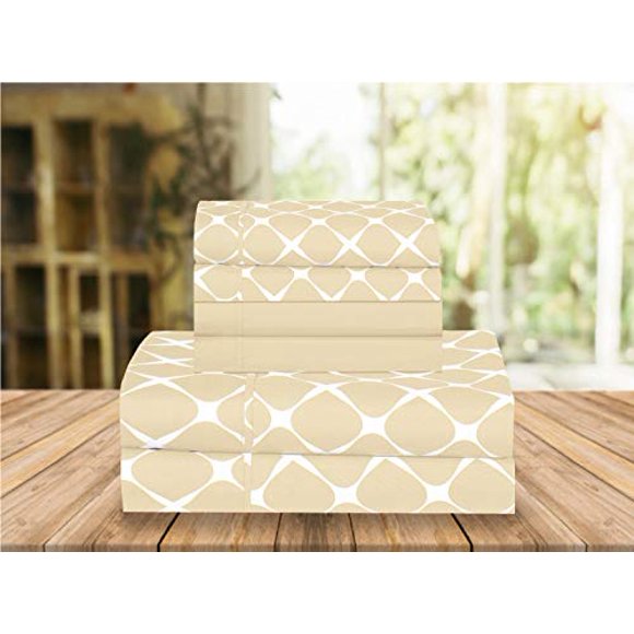 Elegant Comfort Luxury Soft Bed Sheets Bloomingdale Pattern 1500 Thread Count Percale Egyptian Quality Softness Wrinkle and Fade Resistant (4-Piece) Bedding Set, Twin/Twin XL, Linen Cream