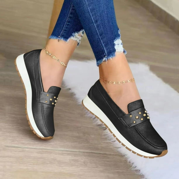 Caicj98 Womens Sneakers Womens Casual Slip On Walking Loafer Fashion Tennis Drving Shoesblack 3789