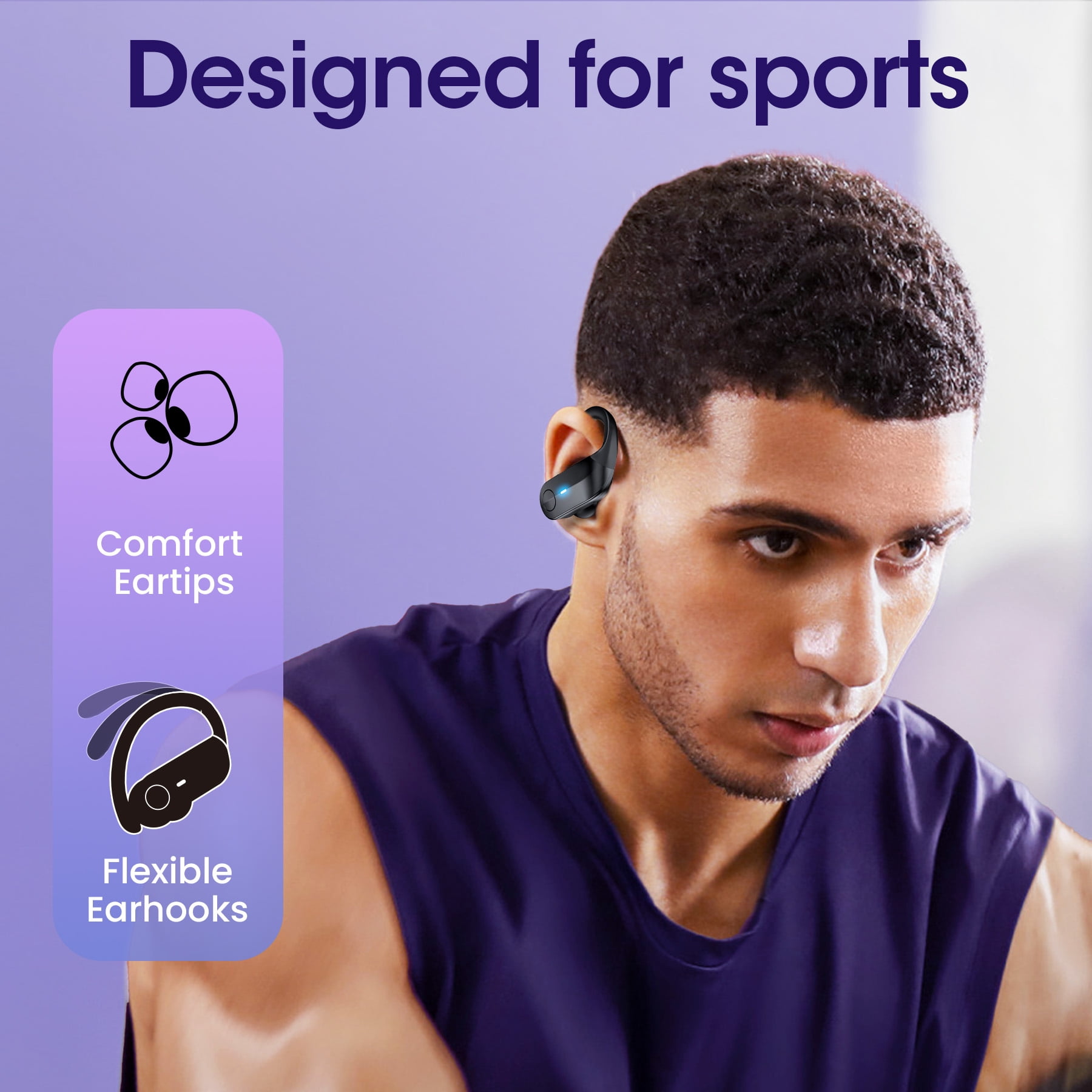 VEATOOL T8 Wireless Earbuds Bluetooth Headphones Sport, 2025 Bluetooth Earbuds Stereo Ear Buds, Noise Cancelling Mic, IPX7 Waterproof Headset for Workout/Running Black