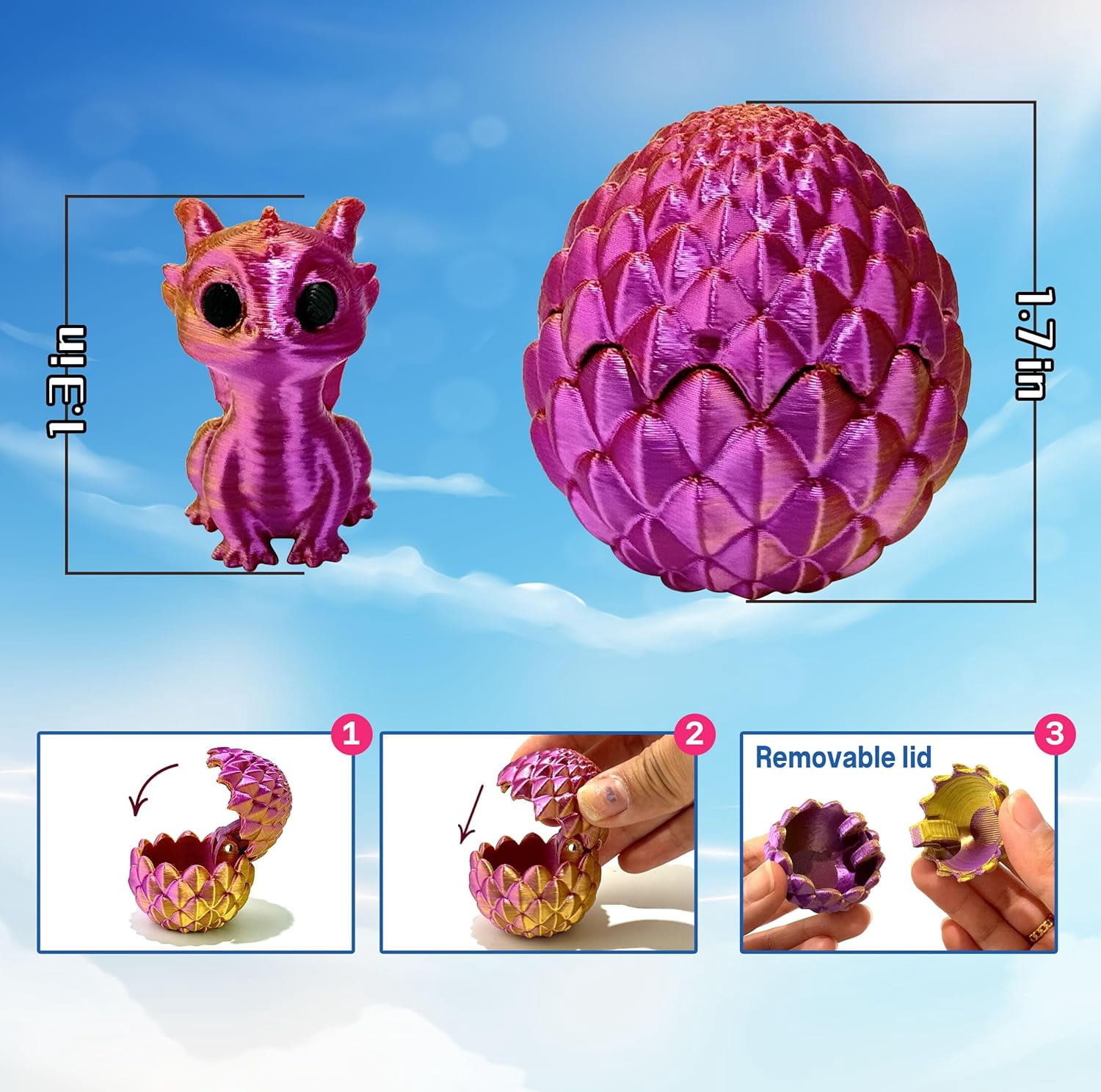 6 Pcs 3D Printed Dragon Easter Eggs Set with Mini Cute Dragon Inside,Random Color,Surprise 3D Printed Animals Set,Executive Home Office Decor,Birthday Gifts