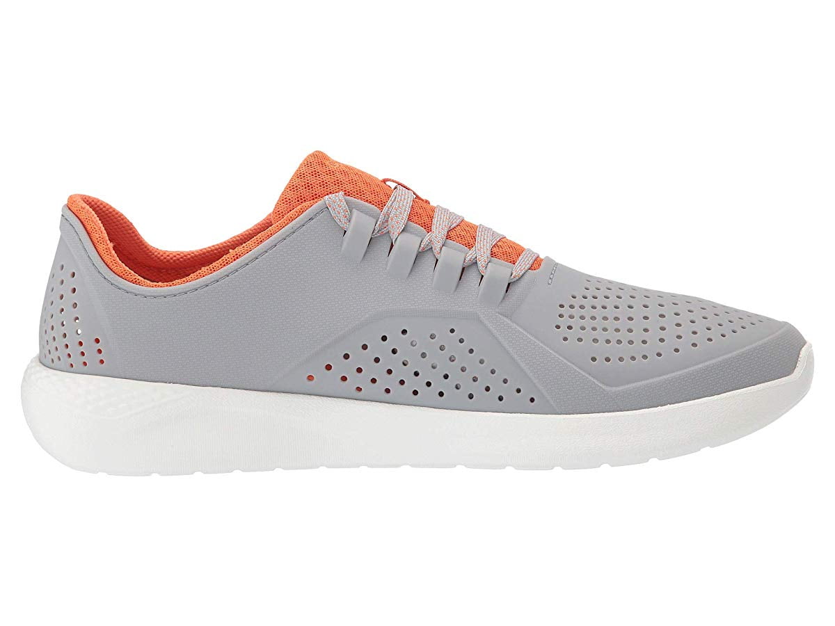 white and orange crocs