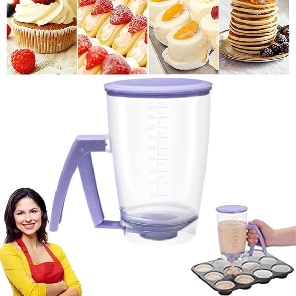 Pancake Batter Dispenser with Squeeze Handle, 900ml Portion Control Baking Tool for Cupcakes, Waffles, Crepes & Muffins, Mess-Free (1 Pack)