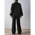 thumbnail image 5 of Women'S 2 Piece Outfits Sweater Lounge Sets Long Sleeve Knit Pullover and Wide Leg Pants Tracksuit Matching Set Black XL, 5 of 9