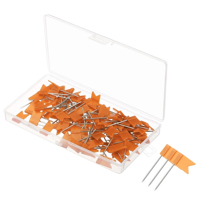 Unique Bargains Flag Map Push Pins, 1 Inch Travel Map Pins with Plastic Head, Orange, 100Pack