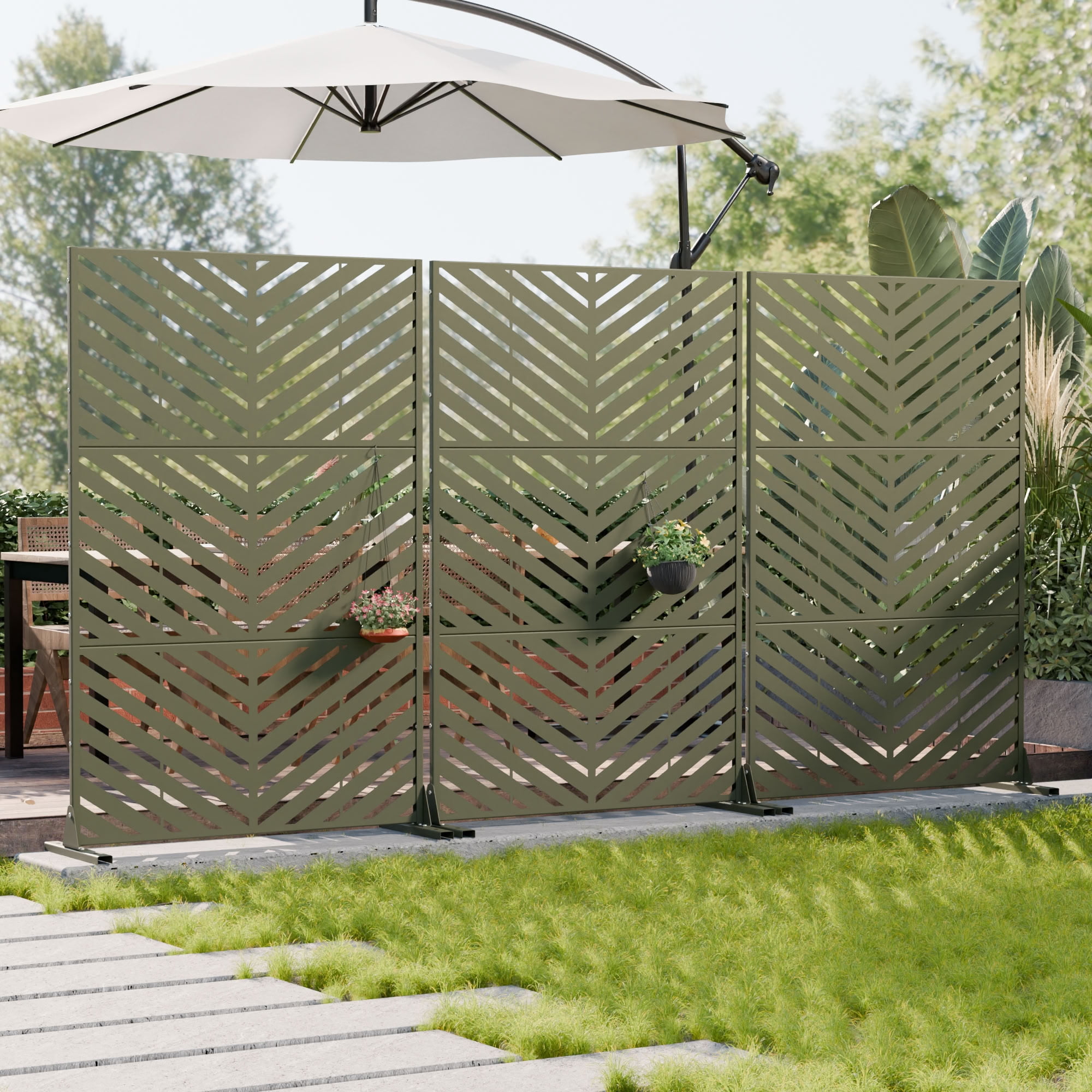 MAYEERTY 72*47in Outdoor Privacy Screen, Rust Resistant Metal Privacy Fence, Privacy Panel for Patio, Balcony, Garden