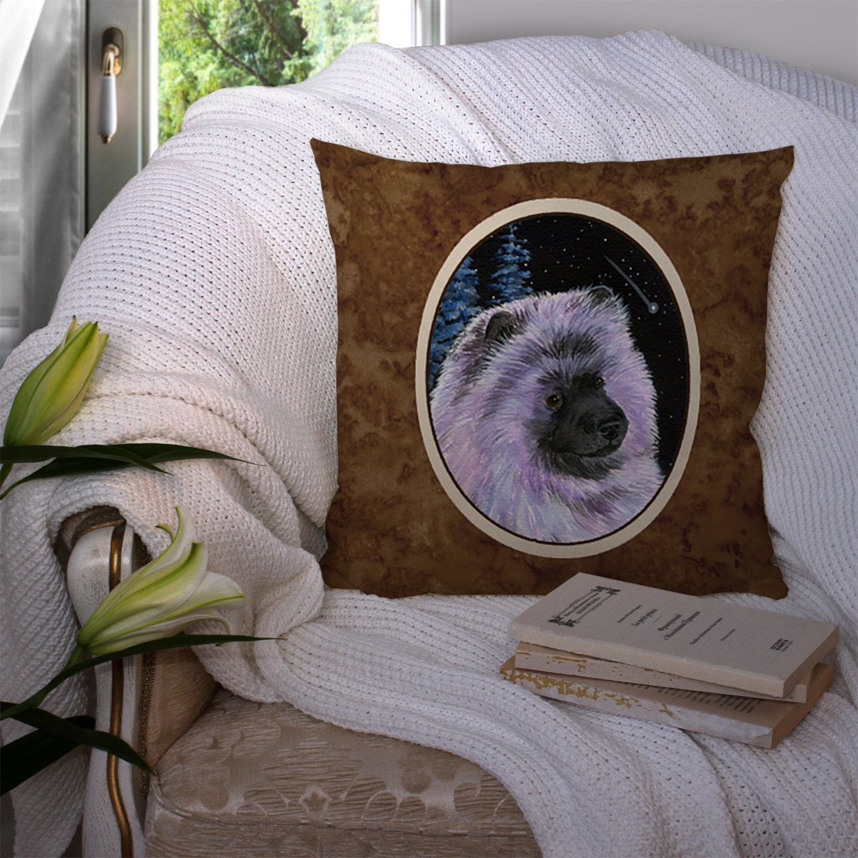 Carolines Treasures SS8412PW1414 Starry Night Keeshond Fabric Decorative Pillow, 14Hx14W, multicolor