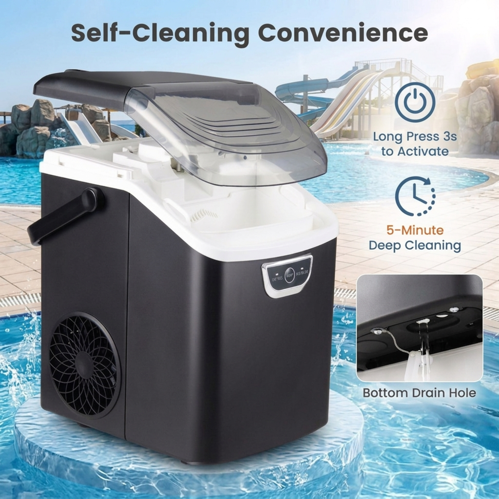 RUIE Nugget Ice Maker Countertop 33 lbs/Day, Soft Chewable Pellet Ice Machine with Ice-Full Alarm for Home Kitchen Bar Office, Portable, Black