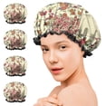 thumbnail image 7 of Shower Caps,Pioneer Flower Floral Print Pattern Waterproof Shower Cap for Women 4 Pieces,Double Reusable Hair Cover for Shower PEVA Elastic Stretch Hem, 7 of 7