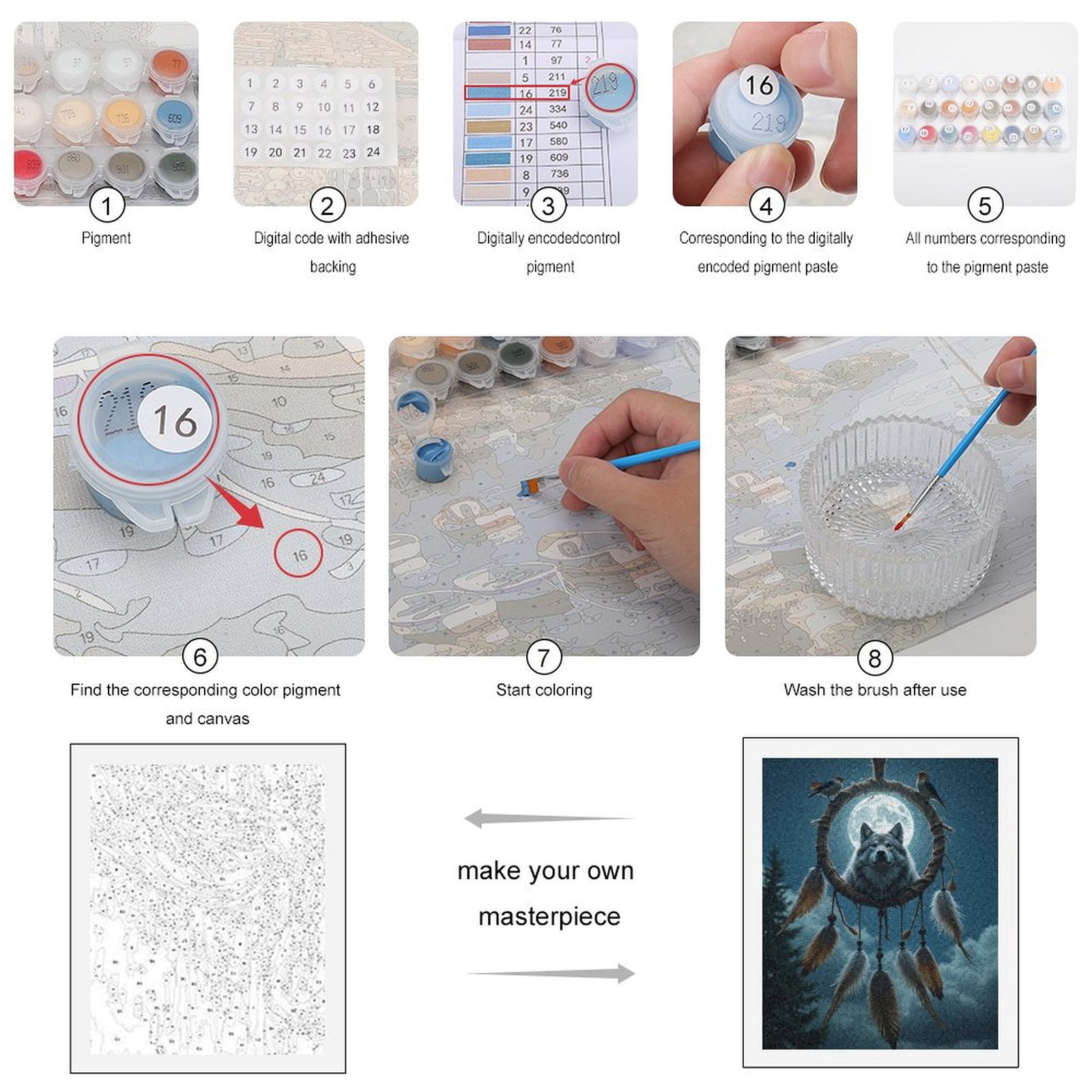 Paint By Numbers Kit for Adults Beginner - Wolf Dreamcatcher Moon Art Feathers DIY Canvas Painting Kits for Adults, Frameless Paint By Number for Adults for Home Wall Decor 16x20 Inch