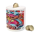 thumbnail image 3 of Graphic Piggy Bank, Hip Hop Street Culture Harlem New York City Wall Graffiti Art Spray Art Image, Ceramic Coin Bank Money Box for Cash Saving, 3.6" X 3.2", Multicolor, by Ambesonne, 3 of 4