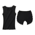 thumbnail image 4 of THDHVS Girls Summer Outfits,Kids Casual Sets,Fashion Girl Summer Lace Thread Round Neck Solid Color Short Sleeve Elastic Waisted Underwear Two-Piece Set Black 5-6 Years, 4 of 7