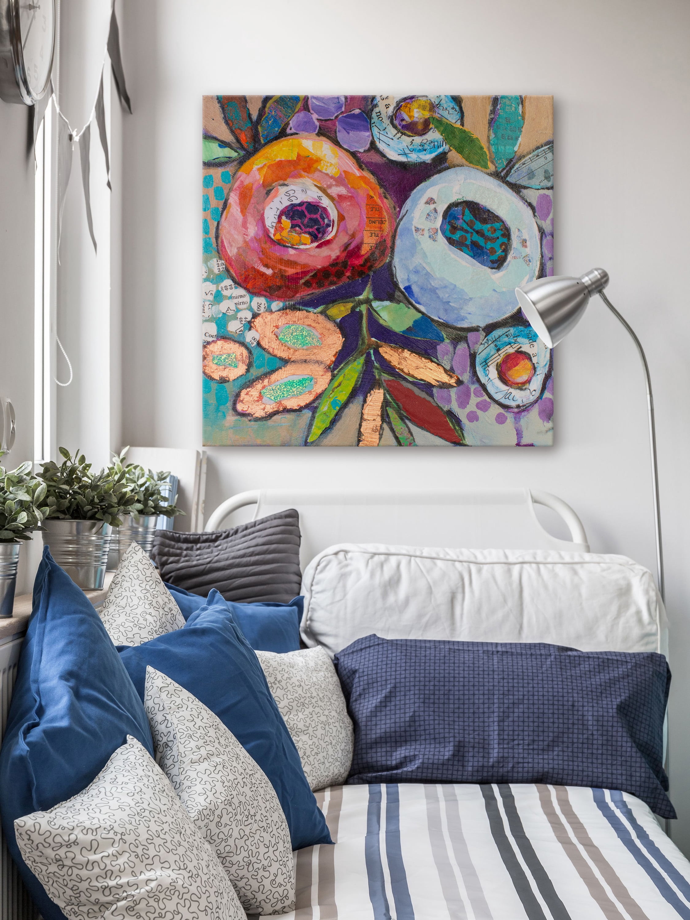 "Plastered Flowers" Painting Print on Wrapped Canvas