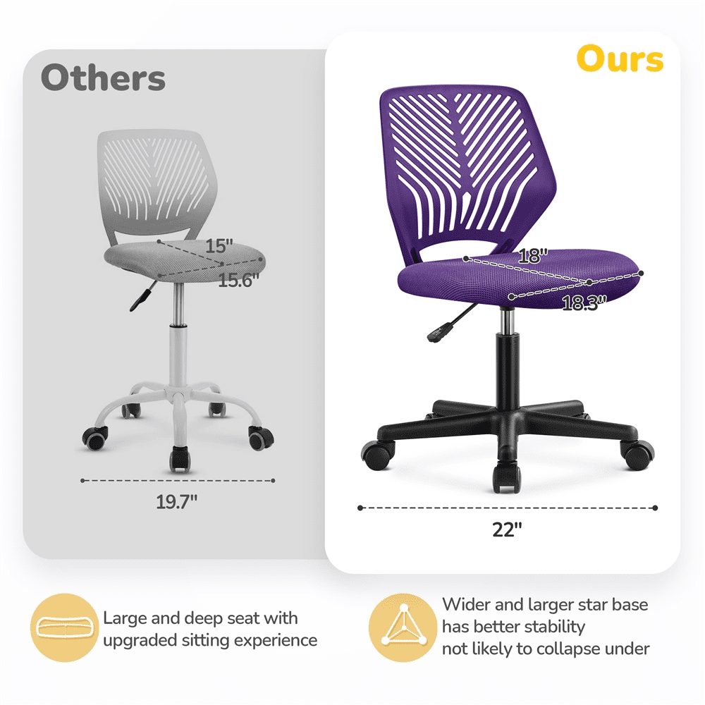 Alden Design Adjustable Armless Mid Back Office Chair, Purple