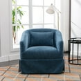 thumbnail image 3 of Swivel Barrel Chair, Linen Blend Single Sofa Chair with Pillow and Skirt, Round Accent Chair with Deep Seat and Metal Base, Leisure Club Chair for Living Room Bedroom Office, Blue, 3 of 9