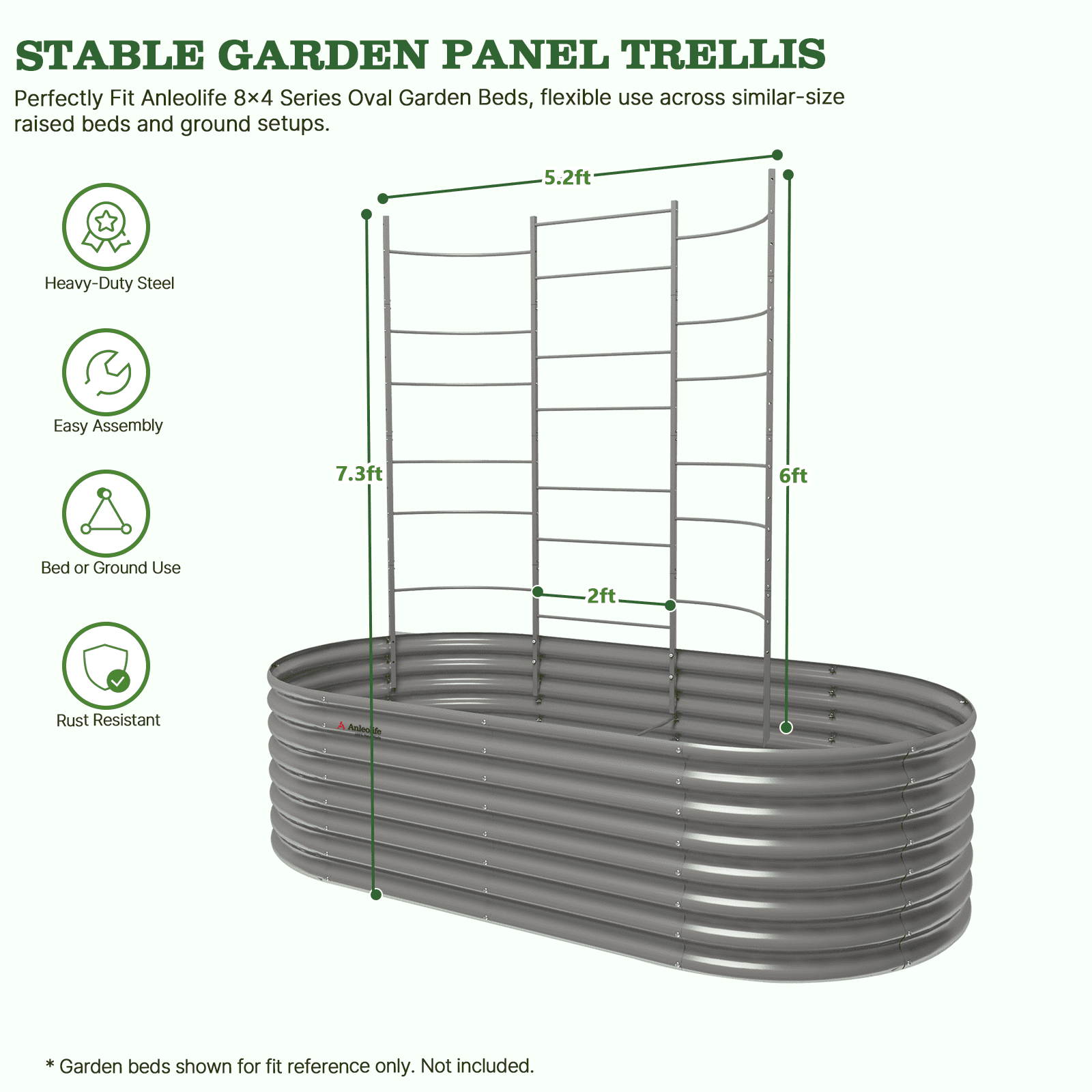 Tramull  Trellis System, Garden Panel Trellis for Raised Garden Beds, Heavy Duty Metal Trellis Panel with Crossbars, Bed-Mount & Ground Install, Vertical Support for Tomatoes, Peas & Climbing Vines