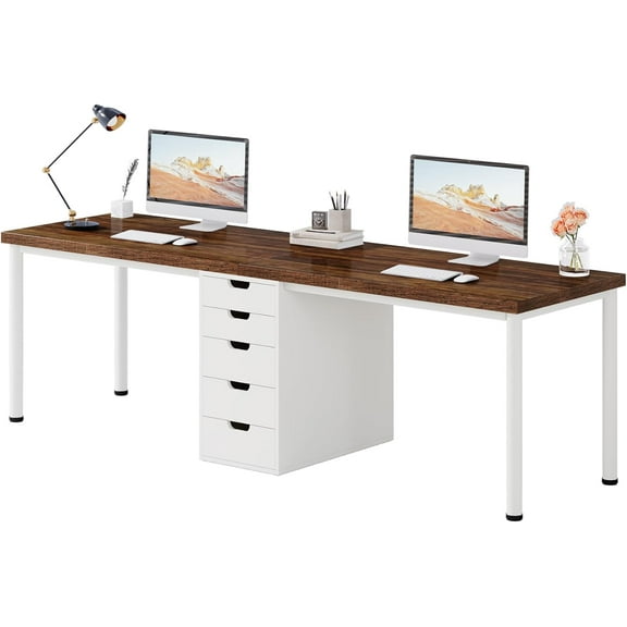 Tribesigns Two Person Desk with 5 Drawers, 78.7 Inches Long Double Computer Desk for Home Office