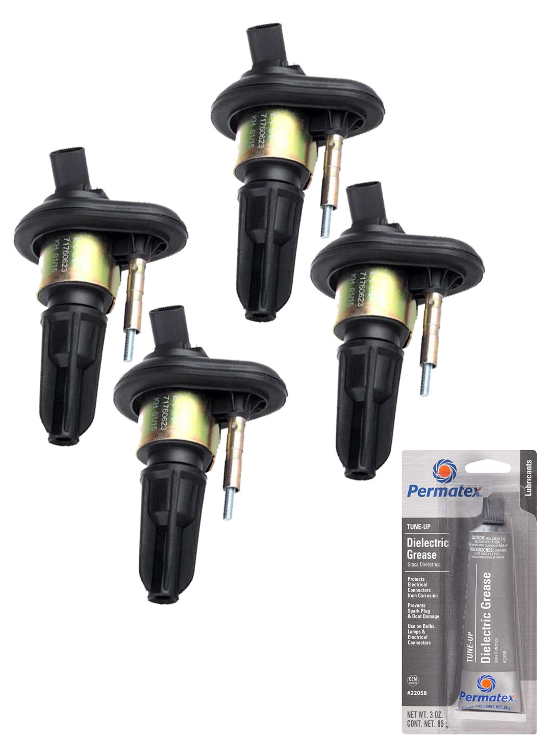 Set of 4 Ignition Coils and Permatex 22058 Dielectric TuneUp Grease