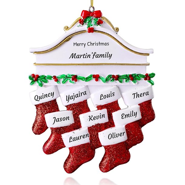 witfox Adornos navideños familiares personalizados 2023 - Adornos navideños personalizados Familia de 3, Calcetín con nombre personalizado Adornos navideños Regalos navideños personalizados para miemb