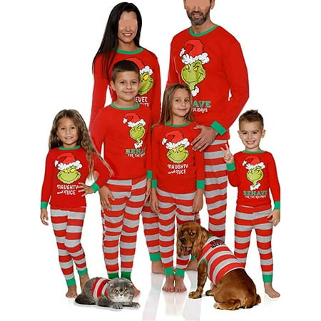 

Family Matching Christmas Pyjama Sets Long Sleeve Shirt Top Long Pants Sleepwear for Dad Mom Kids Baby